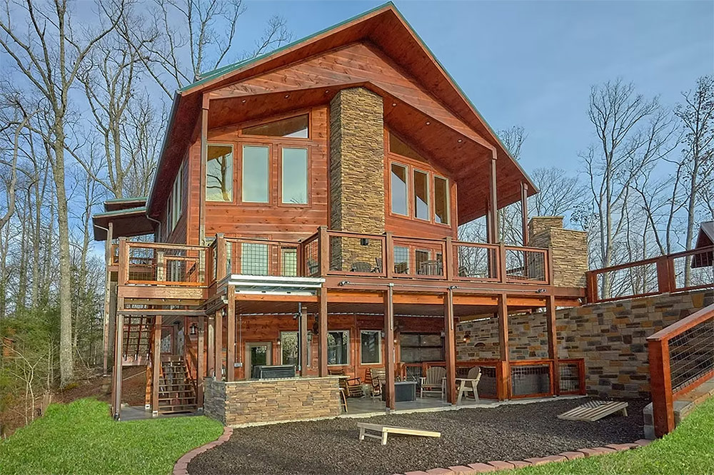 Luxury custom mountain cabin with expansive covered decks in the Smoky Mountains