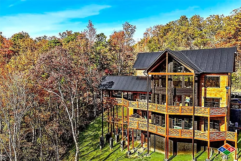 Luxury Smoky Mountain cabin surrounded by scenic wooded views
