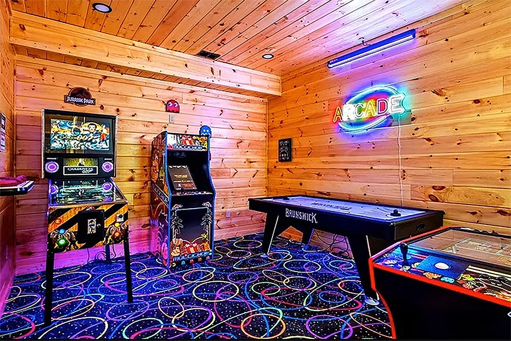 Arcade game room with pinball machines and retro entertainment