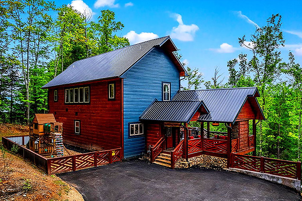 Custom cedar home with covered porch built in the Smoky Mountains